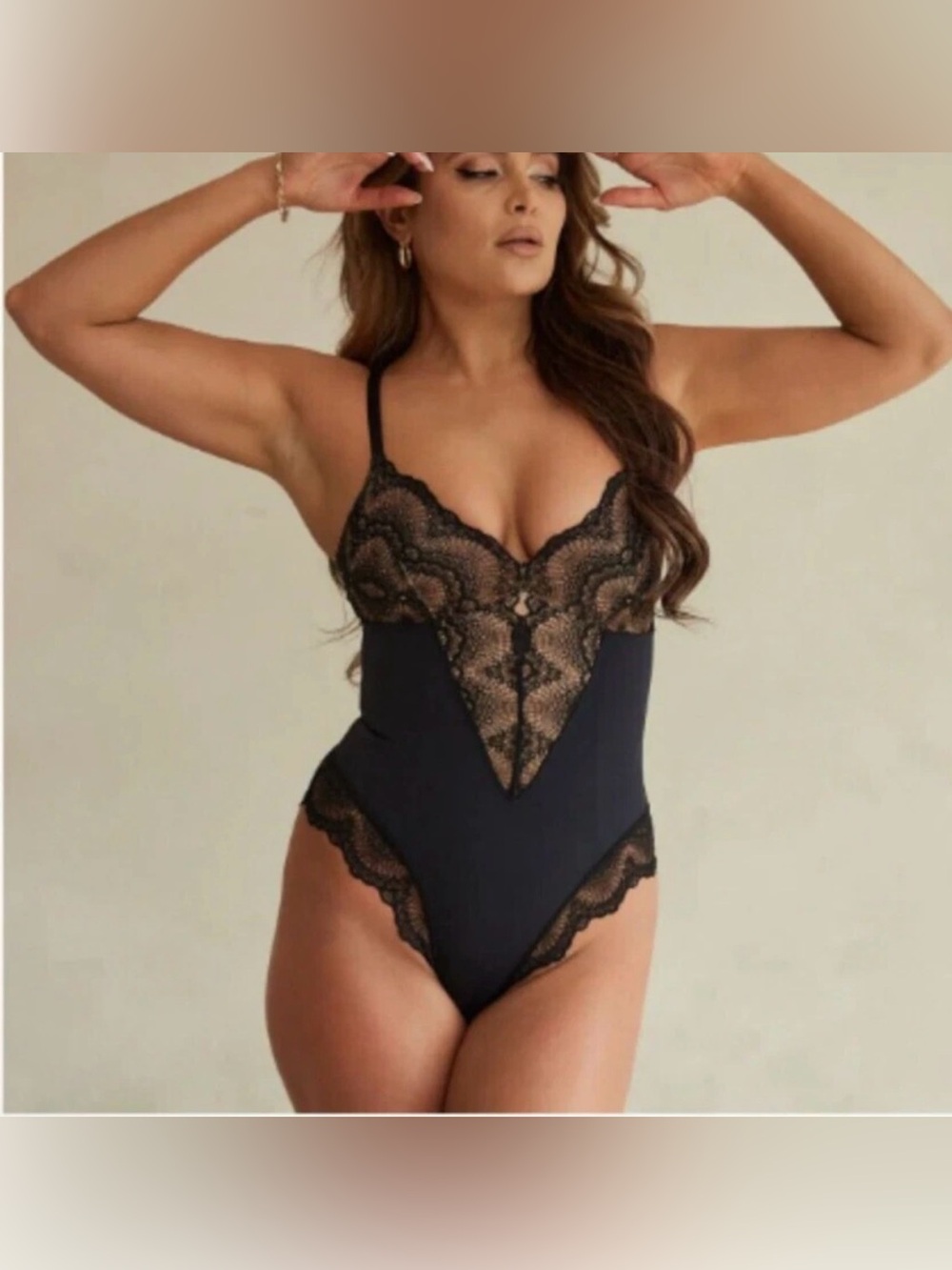 Pinsy Plus Size 1X Sculpting Lace Shapewear Black Bodysuit - NWT